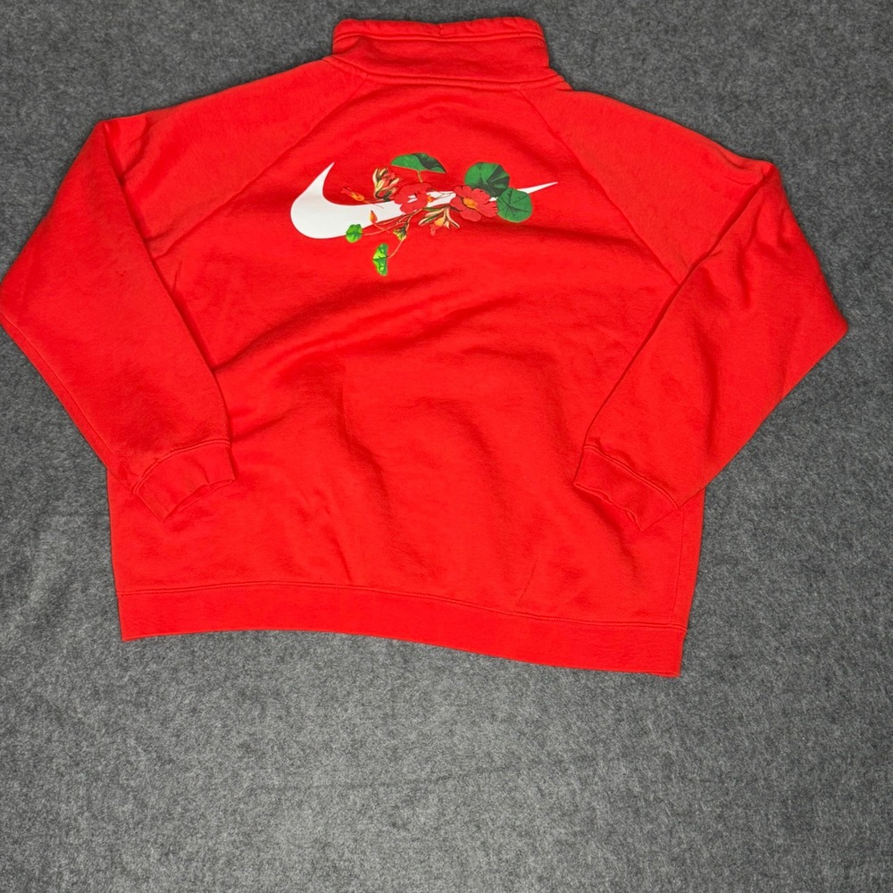 Nike Sportswear Floral Swoosh Quarter Zip Fleece Pullover Red Mens XL Sweatshirt - Picture 9 of 9